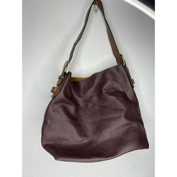 Burgundy Leather HandBag Purse With Adjustable Buckle Strap Pocket Magnet Clasp0 - Picture 2 of 7